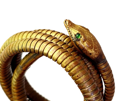 Victorian Antique Gold Coiled Snake Bracelet With… - image 2