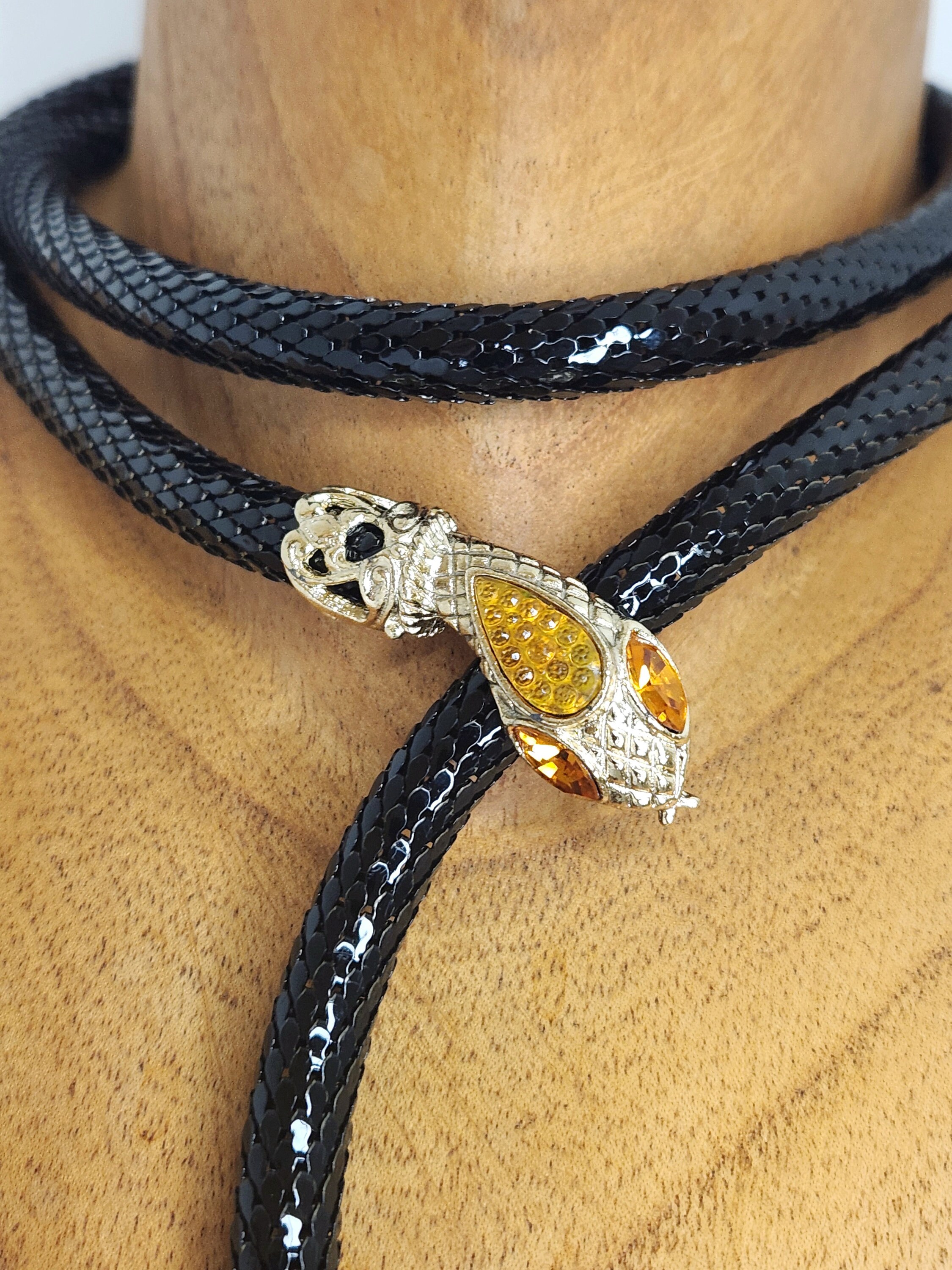 【BLACKPURPLE】5P vintage snake necklace Snake Necklace Choker Gold Serpent Rhinestone Metallic Wrap