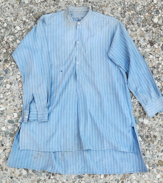 Antique French Striped Cotton Work Tunic With Band