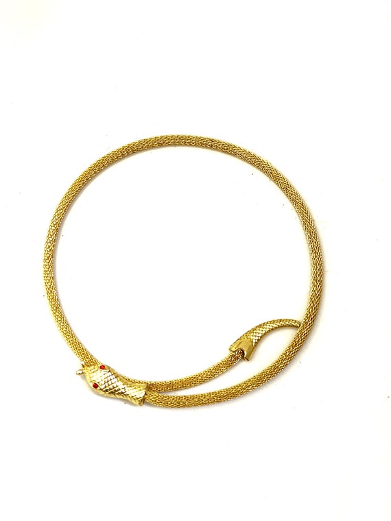 Vintage Gold Metal Mesh Serpent Choker With Ruby … - image 1