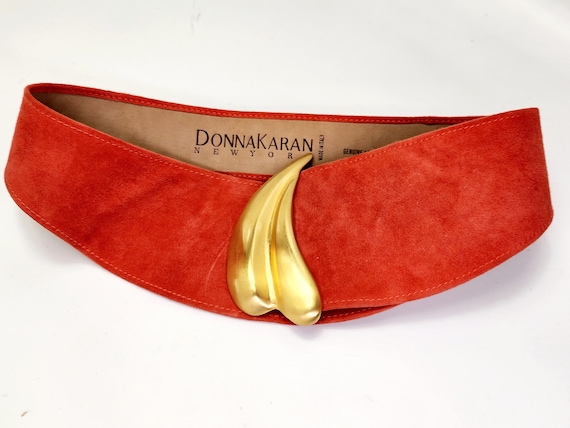 Vintage 1980s Donna Karan Vibrant Orange-red Wide Suede Belt  display picture 1