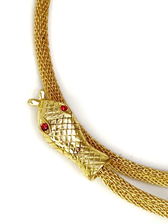 Vintage Gold Metal Mesh Serpent Choker With Ruby … - image 3