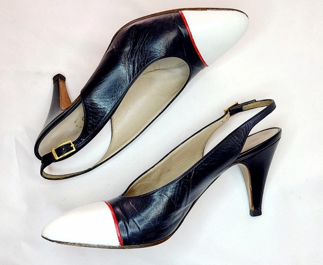 Vintage Chanel Two-tone Spectator Slingback Pumps. - Etsy