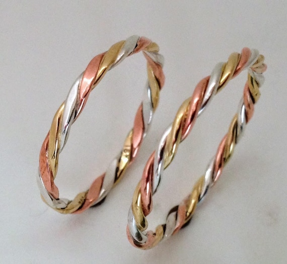 18k Gold Fine Silver 99.9 and Pure Copper 99.9 Three Metal Braided Ring With Free Shipping and Polish Cloth. Goldsmith Handcrafted Etsy Canada