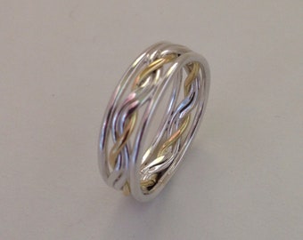 18K Gold and Sterling Silver Handcrafted Braided Band Ring with Free Shipping