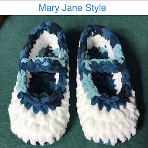 Crochet Chenille Mary Jane Slippers: Soft Handmade Booties