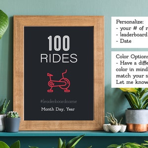 Unframed Custom Leaderboard Number of Rides Wall Art Ride Award Century Ride Custom Wall Decor Bike Bike Rider Cycling Home Gym image 1