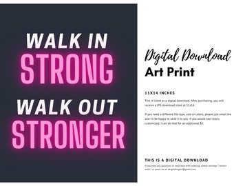 Walk in strong, walk out stronger | Digital Download Motivational Gym Quote Posters | Digital Download Art | Custom Wall Decor Bike