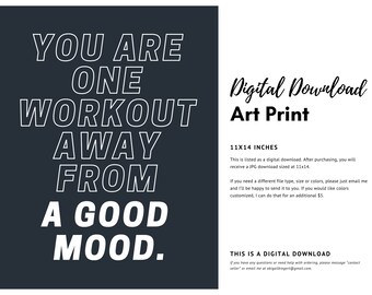 Vous êtes à un entraînement de la bonne humeur | Téléchargement numérique des affiches de citation de gym motivationnelle | Art de téléchargement numérique | Vélo de décoration murale personnalisé