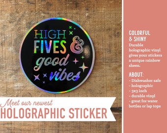 High Fives & Good Vibes Holographic Sticker | Good Vibes Bike Sticker | Sticker | Shiny Sticker for At Home Riders
