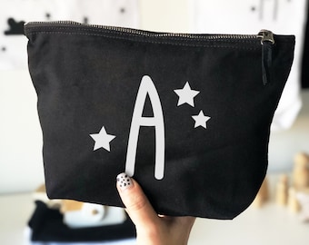 Personalised Star Initial Black Canvas Nursery Pouch