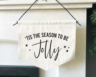 Handmade 'Tis the Season Natural Un-dyed Cotton Fabric Christmas Banner