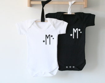 Personalised Black or White Star Initial Baby Onesie