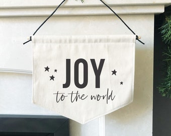 Handmade Joy to the World Natural Un-dyed Cotton Fabric Christmas Banner