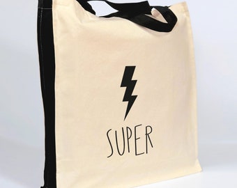 Super Lightning Bolt Medium Canvas Tote Bag with Pocket