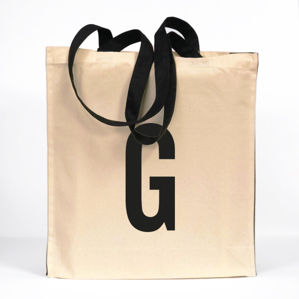 Personalised Monogram initial Medium Canvas Tote Bag with Pocket