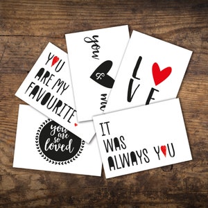 5 A6 Liebespostkarten, schwarz, weiß, Herz, einfarbig, Du bist mein Liebling, Du bist so geliebt, Es war immer du, liebe dich, du & mich