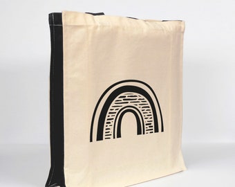 Monochrome Rainbow Medium Canvas Tote Bag with Pocket