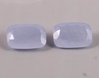 2 piezas de gema de calcedonia azul de 13,5 x 20 mm y 30,90 ct, gema rectangular facetada de calcedonia azul.