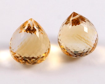 Facettiertes Citrin Tropfen Paar: Natürlicher Edelstein (15 x 18 mm)