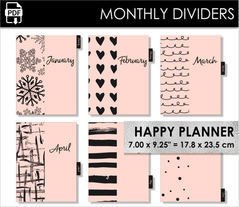Monthly CLASSIC Happy Planner Dividers Pink And Black Inserts | Etsy