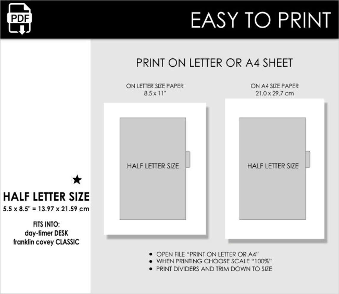 Monthly Half Letter Size Planner Dividers Minimalist Day Timer Etsy