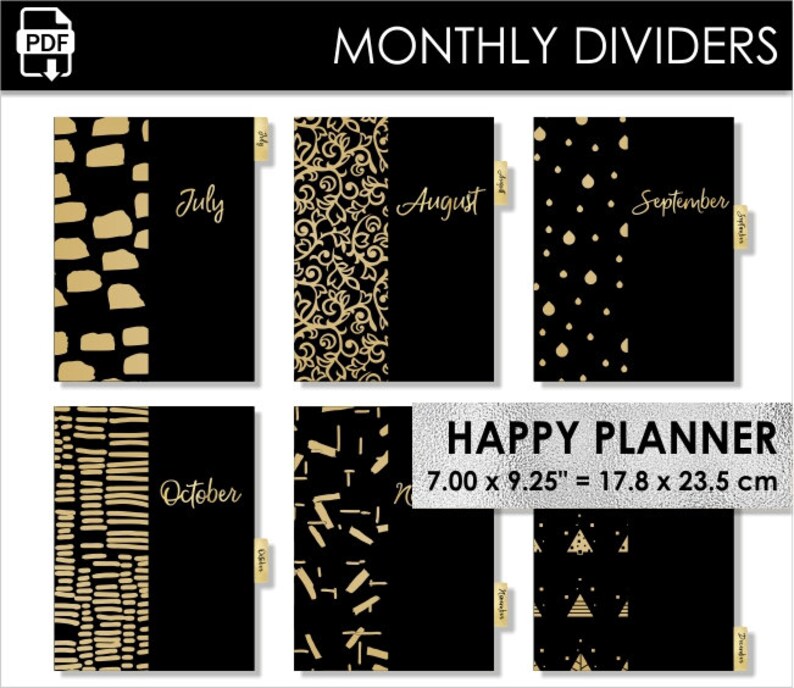 Monthly CLASSIC Happy Planner Dividers Gold Inserts 12 Month Etsy