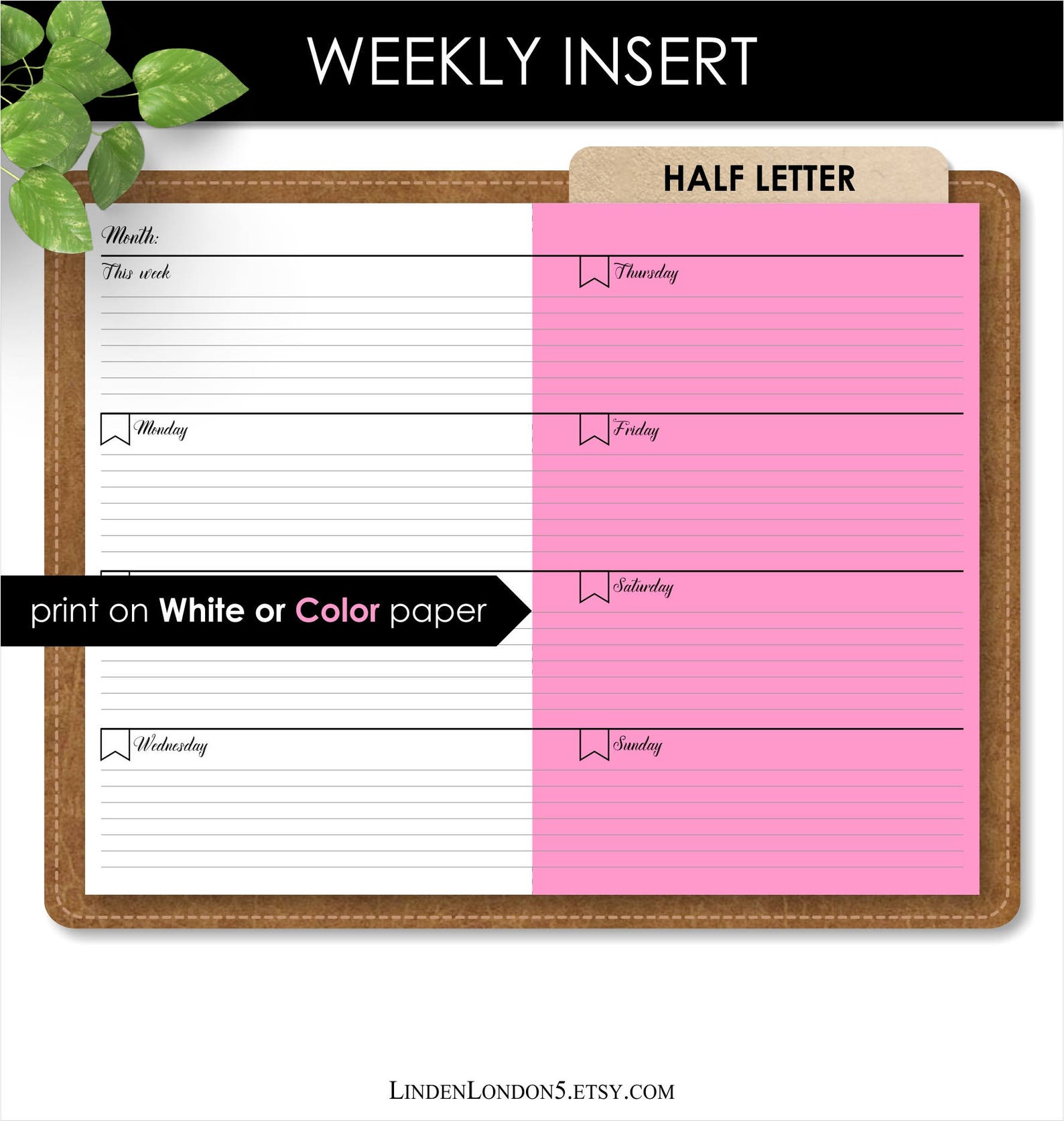 WEEKLY planner Printable Planner Inserts HALF Letter Size 5 5 Etsy Weekly planner printable planner inserts half letter size 5 5 etsy