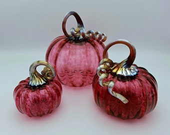 Hand-Blown Glass Pumpkin: Ruby & Gold