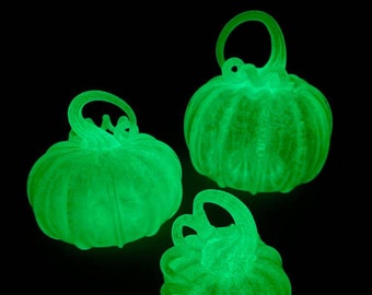 Hand-Blown Glass Pumpkin: Green Glow-in-the-dark