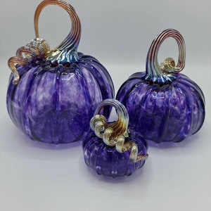 Hand-Blown Glass Pumpkin: Purple & Gold