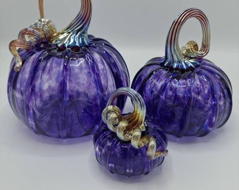 Hand-Blown Glass Pumpkin: Purple & Gold