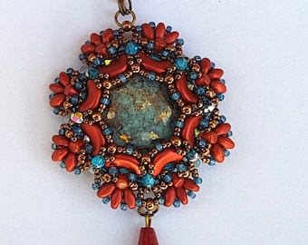 Pattern "Silla" pendent, pattern with Arcos, beading pendent, ladygioshop, Minos beads, pattern PDF, superduo beads, beautiful pendent