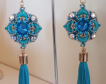 「AQUARIUS」イヤリングのPDFチュートリアル、Arcosを使用したチュートリアル、ビーズイヤリングのPDFファイル、双円錐形を使用したチュートリアル、Ladygioshop