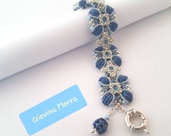 Tutoriel PDF pour le bracelet "Laguna Blu", tutoriel avec perles Crescent, bracelet avec chaton, fichier PDF, ladygioshop, bracelet fait main,