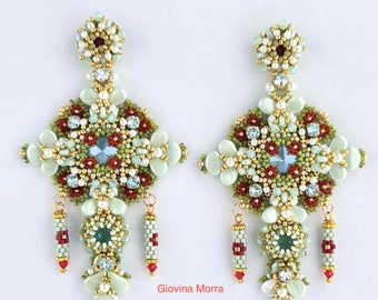 PDF チュートリアル「アルテア」イヤリング、ビーズイヤリング、ペイズリービーズチュートリアル、ハンドメイドイヤリング、銀杏ビーズチュートリアル