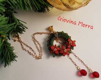 Pattern PDF "Christmas Wreath"pendent, beading pattern, pendent with bicones,ladygioshop, handmade pendent, Pendent foe Christmas holidays