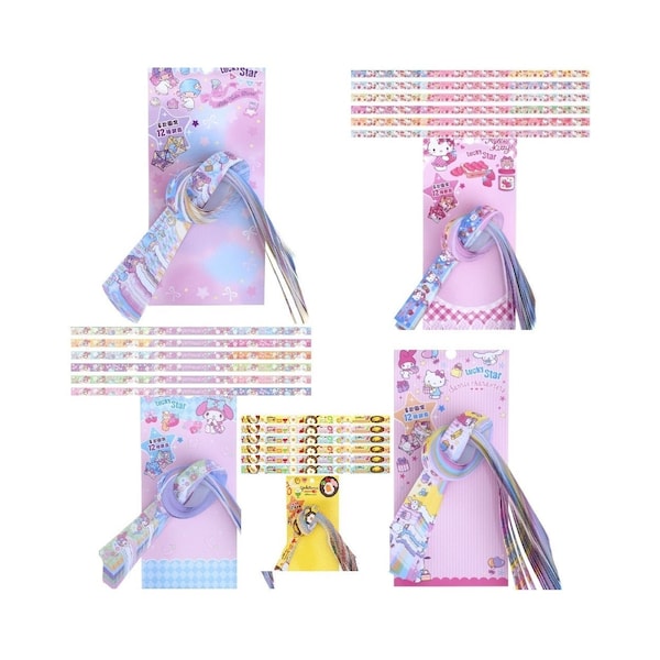 Kawaii Mix Characters Kitty Cat & Friends Papier origami étoile porte-bonheur 60 bandes 6 couleurs