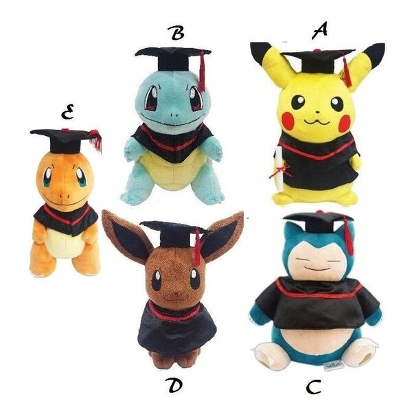 12"~17.5"Pokemon Graduation Plush Grad Gift Fluffy Soft Stuffed/Beanbag Figure Toy Removable Hat & gown