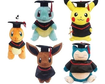 12"~17.5"Pokemon Graduation Plush Grad Gift Fluffy Soft Stuffed/Beanbag Figure Toy Removable Hat & gown