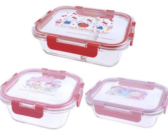 Kawaii Premium LEAD-FREE Glass Lunch Box Meal Prep Food Storage Box Airtight Container Bakeware (Kitty Cat /Melody/Twin Stars)