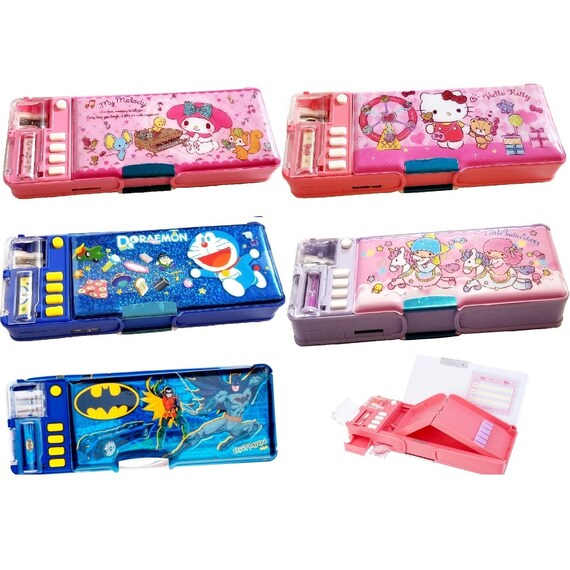 Metal Pencil Case Cartoon Kawaii School Stationery Storage Box Double Layer  Multifunction Pencil Cases Student Cute