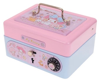 Kawaii Melody Small Cash Box Coin Storage Tin Money Jewelry Personal Stuffs Case with Coin Tray Combination Lock & Key Lock