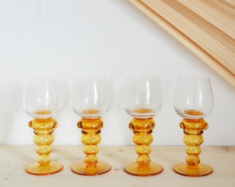 Set of 4 glasses wine glass liqueur glass stem glass brown, mustard mustard yellow