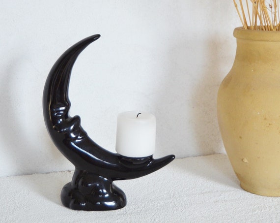 Vintage Candlestick Moon Ceramic black
