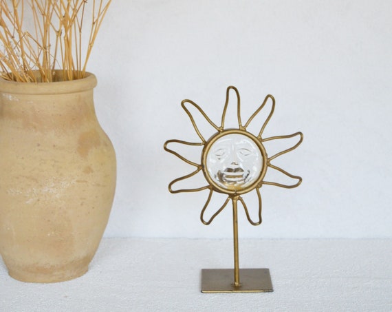 Vintage Sun Candlestick gold Sunburst Face