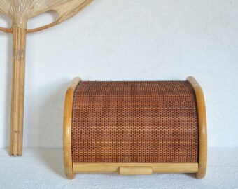 Vintage Bamboo & Rattan Breadbox Basket Bowl Vintage wicker boho basket bread box