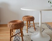 Vintage rattan stool boho round 1960 39 s wicker stool chair