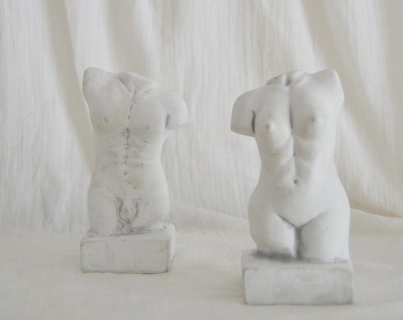 Vintage Ceramic Bust Set Man & Woman white grey