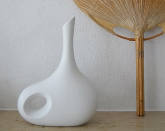 Mid century vase white handmade with hole